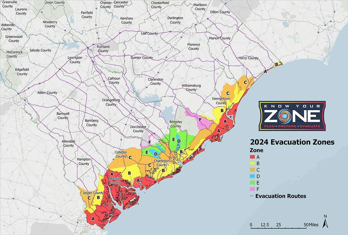 Updated evacuation zones from the South Carolina Emergency Management Division