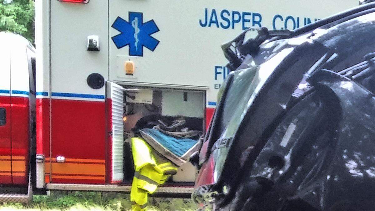The aftermath of a fatal vehicle wreck along Interstate 95 in Jasper County.