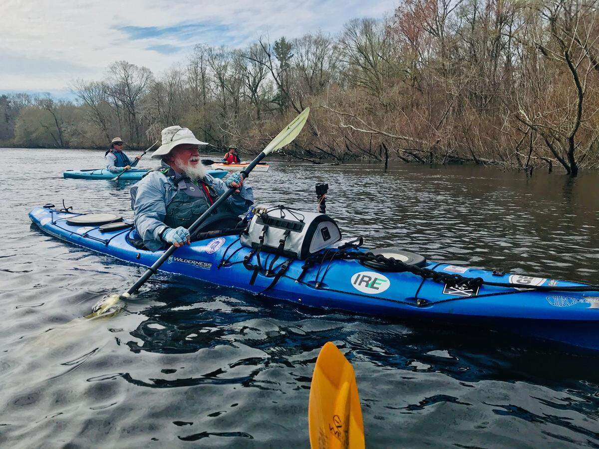 Experienced kayaker Tom Taylor of Greenville is well-outfitted for a day of exploring the Edisto River on this section near Jacksonboro. This passage is remote, with few houses and a good current, but is easily navigated by paddlers of all ranges of experience.