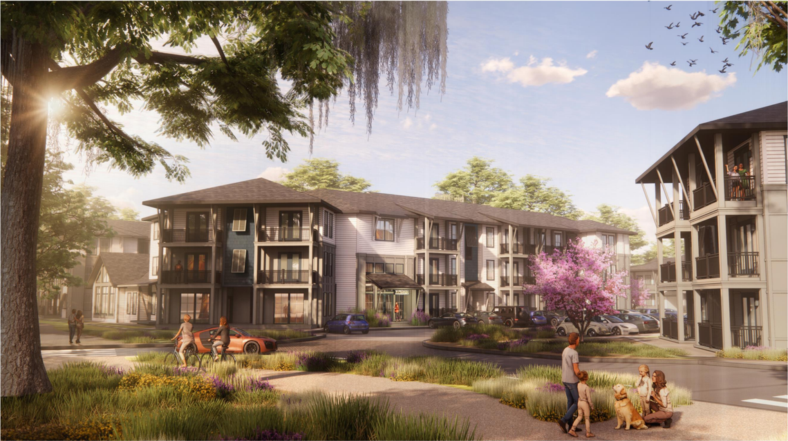 An architectural rendering of the Northpoint Neighborhood shows what the community will look like once finished. 