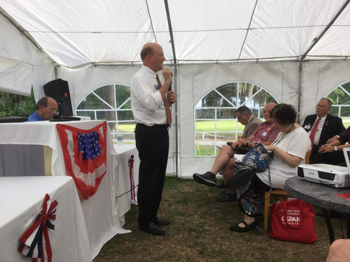 Beaufort County auditor Jim Beckert talks at the Beaufort County Republican Party candidates forum Thursday, May 17, 2018, at Rose Hill in Bluffton. Beckert goes up against opponent  George Wright in the June 12, 2018, South Carolina primary.
