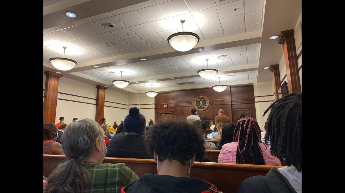 Ty Leic Dae Jhon Chaneyfield, 19, of Ridgeland stands in a Beaufort County courtroom on Thursday, December 16, 2021 for his bond hearing in front of S.C. Judge Bentley Price on charges in the death of Bluffton teen D.J. Fields. Price denied his bond, calling Chaneyfield a “severe risk.”