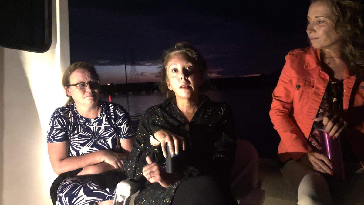 In this screen grab from a video, Daufuskie Island residents Ashley Hollingsworth, from left, Lauren Scott and Krisey Moller talk about their experiences on Tuesday, Sept. 26, 2023, in using Hollingsworth’s boat to reach the mainland in order to teach students on Hilton Head Island. Formerly a contract between Haig Point Ferry and the Beaufort County School District allowed teachers to travel with students between the islands.