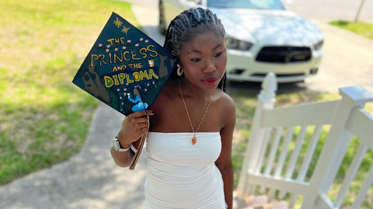 Sha’mya Jenkins wore a special cap at her June graduation from John Paul II Catholic School in Okatie, S.C.