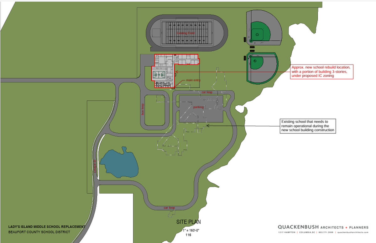 The area outlined in red is the approximate location of the new Lady’s Island Middle School.