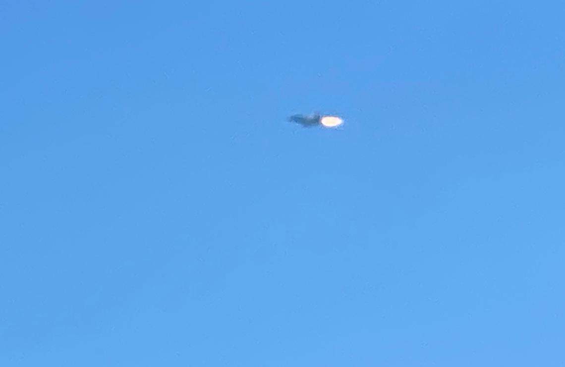 A military jet from MCAS Beaufort is seen with flames on its end before it crashes in an area near Halfmoon Island on Thursday, March 3, 2022 in northern Beaufort County.