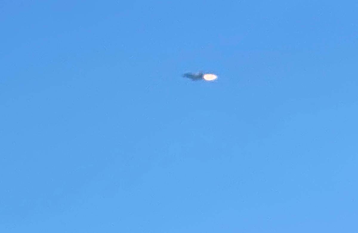 A military jet from MCAS Beaufort is seen with flames on its end before it crashes in an area near Halfmoon Island on Thursday, March 3, 2022 in northern Beaufort County.