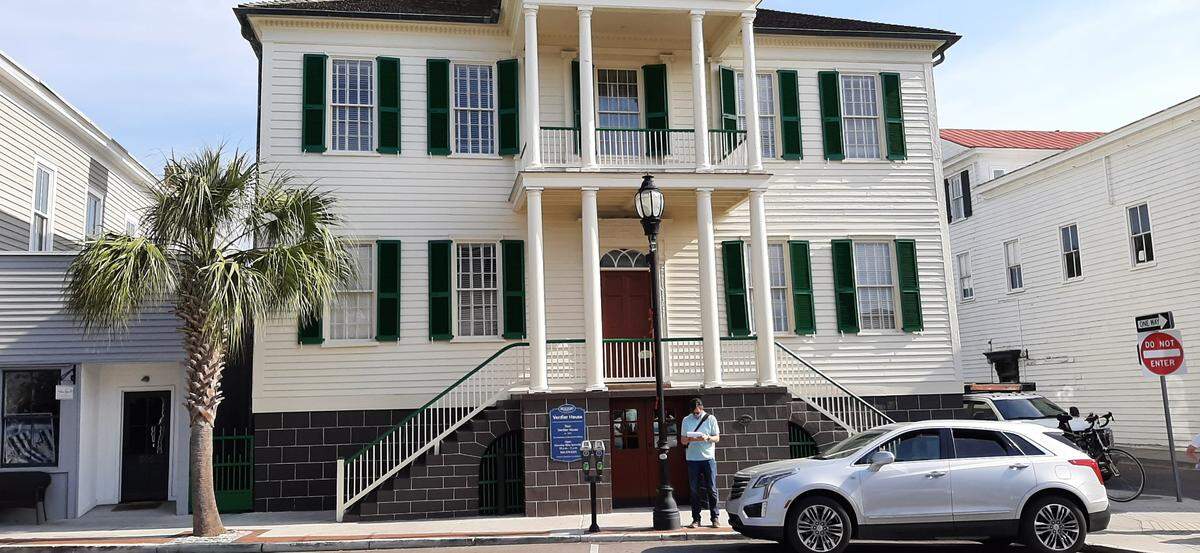 In April, Brad Roeder of John Milner Architects, hired by the city, works on a review of historic properties in downtown Beaufort. On this day, he began in front of the John Mark Verdier House on Bay Street, home to the Historic Beaufort Foundation.