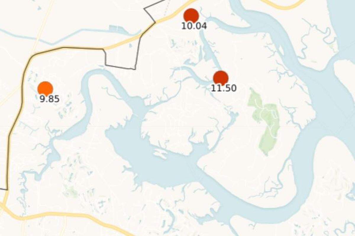 Tropical Storm Debby-driven rainfall totals in Okatie, South Carolina, covering a 120-hour period that began early Sunday morning, Aug. 4, 2024, and lasted through Thursday, Aug. 8, 2024.