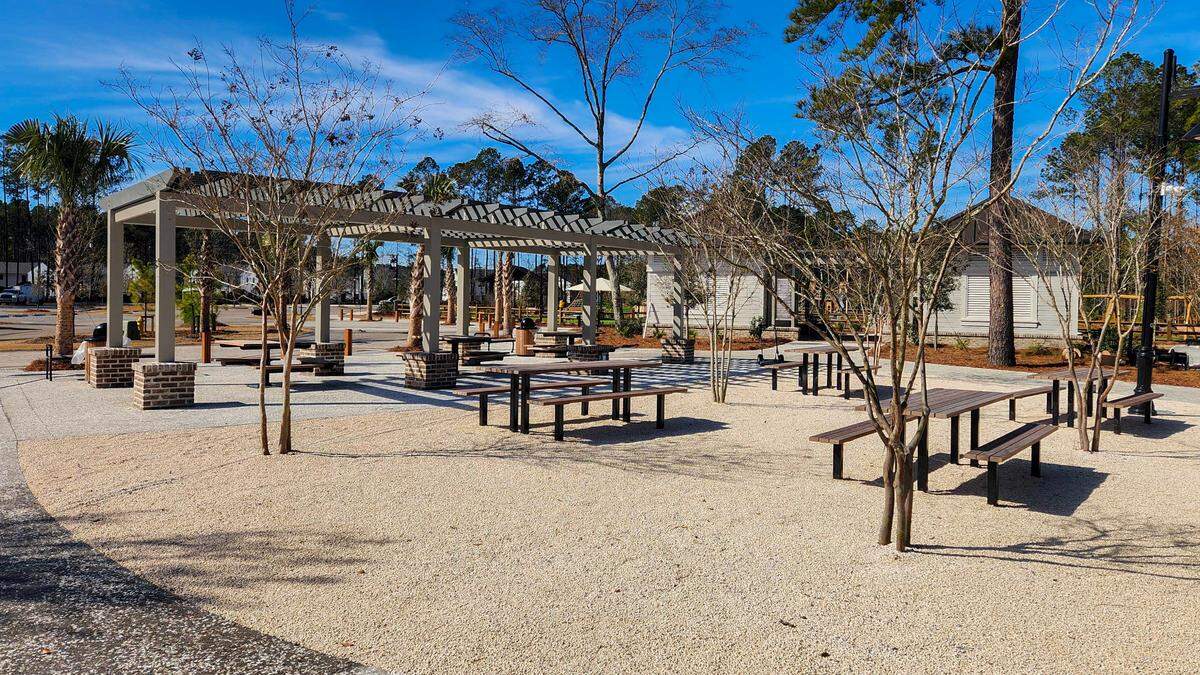 The area outside the New Riverside Barn Park offers a place to sit as photographed on Jan. 28, 2025, with a grand opening date of Feb. 22 in Bluffton.