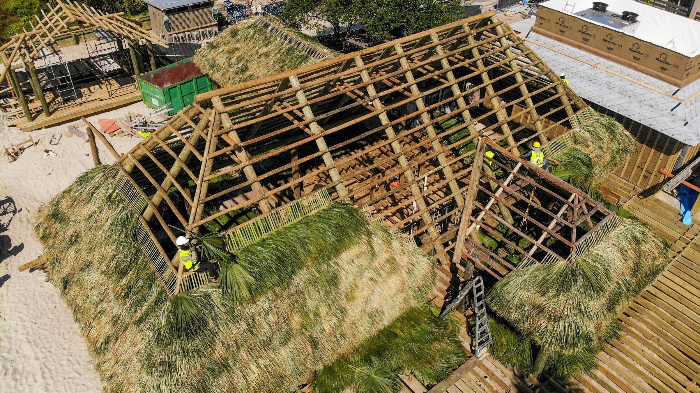 Hilton Head’s new iconic Tiki Hut is getting a roof. Drone video gives an inside look
