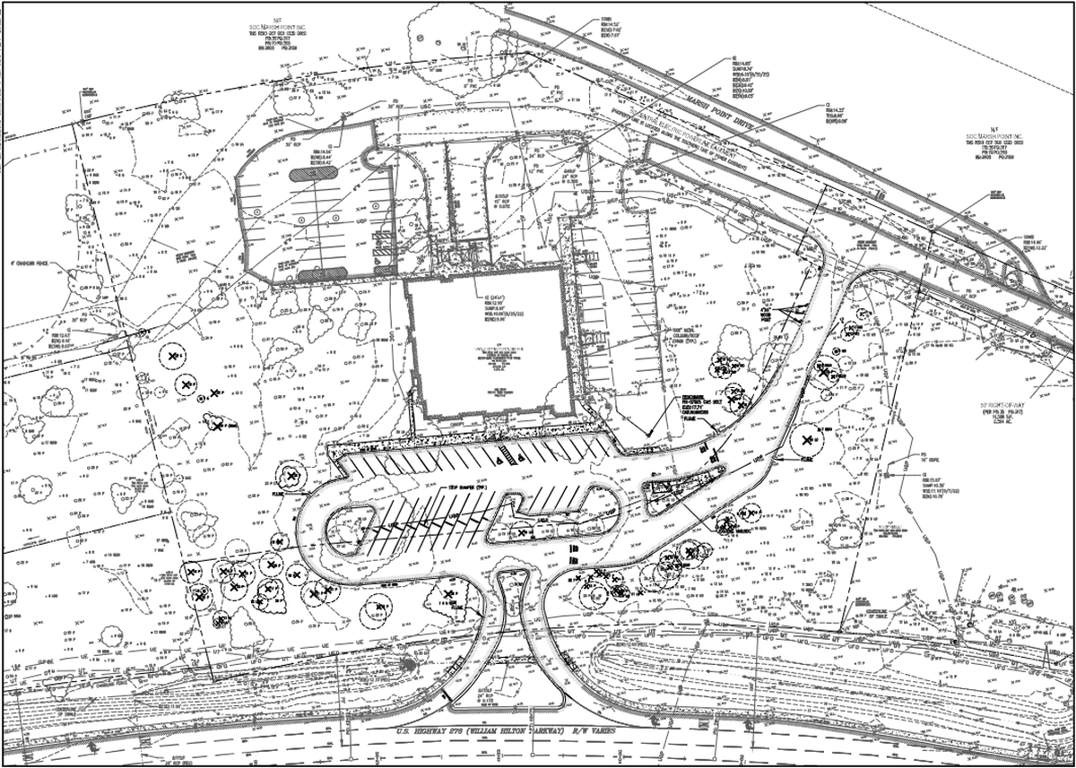 Senior Planner Michael Connolly presented this diagram of what the USPS parking lot on Hilton Head currently looks like.