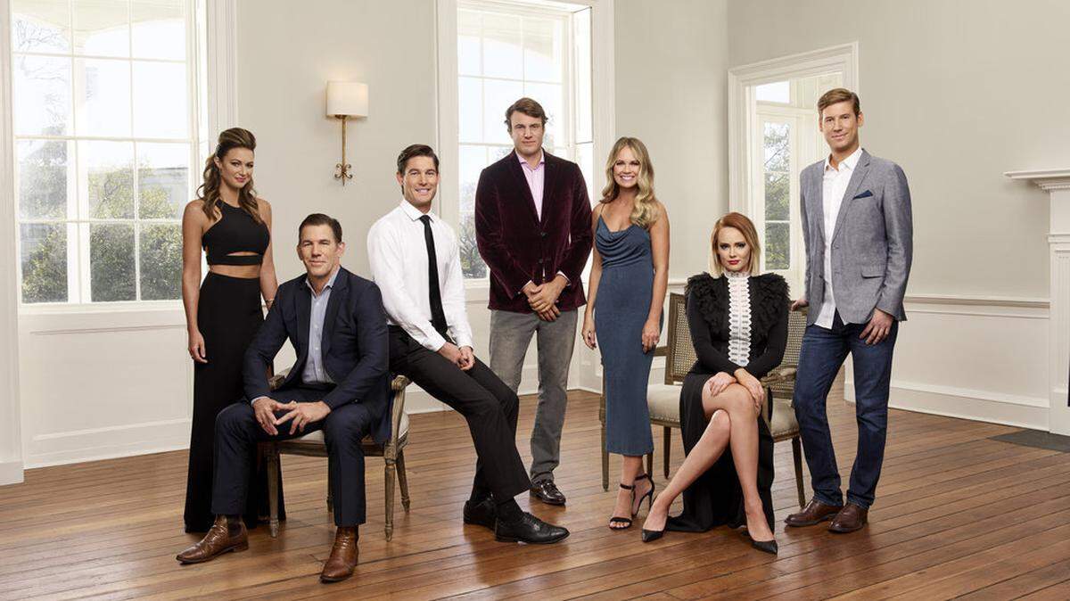 Pictured, from left, are the stars of "Southern Charm," Chelsea Meissner, Thomas Ravenel, Craig Conover, Shep Rose, Cameran Eubanks, Kathryn Dennis and Austen Kroll.