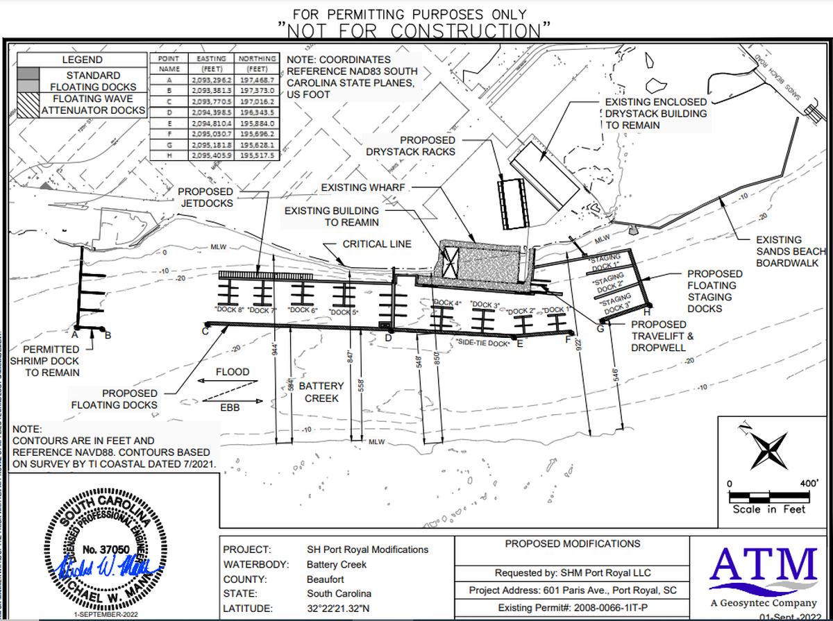 The marina Safe Harbor Marinas proposing at the Port of Port Royal would serve transient and local boat traffic.