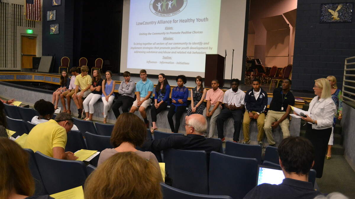 Fourteen students from Bluffton High School, Hilton Head Island High School, Hilton Head Preparatory School and Hilton Head Christian Academy share their perspectives about alcohol and drug abuse in the community at a town hall meeting organized by the LowCountry Alliance for Healthy Youth. The meeting, May 19, 2014, at the Seahawk Culture Center on Hilton Head Island, was to raise awareness about teen substance abuse in the area.