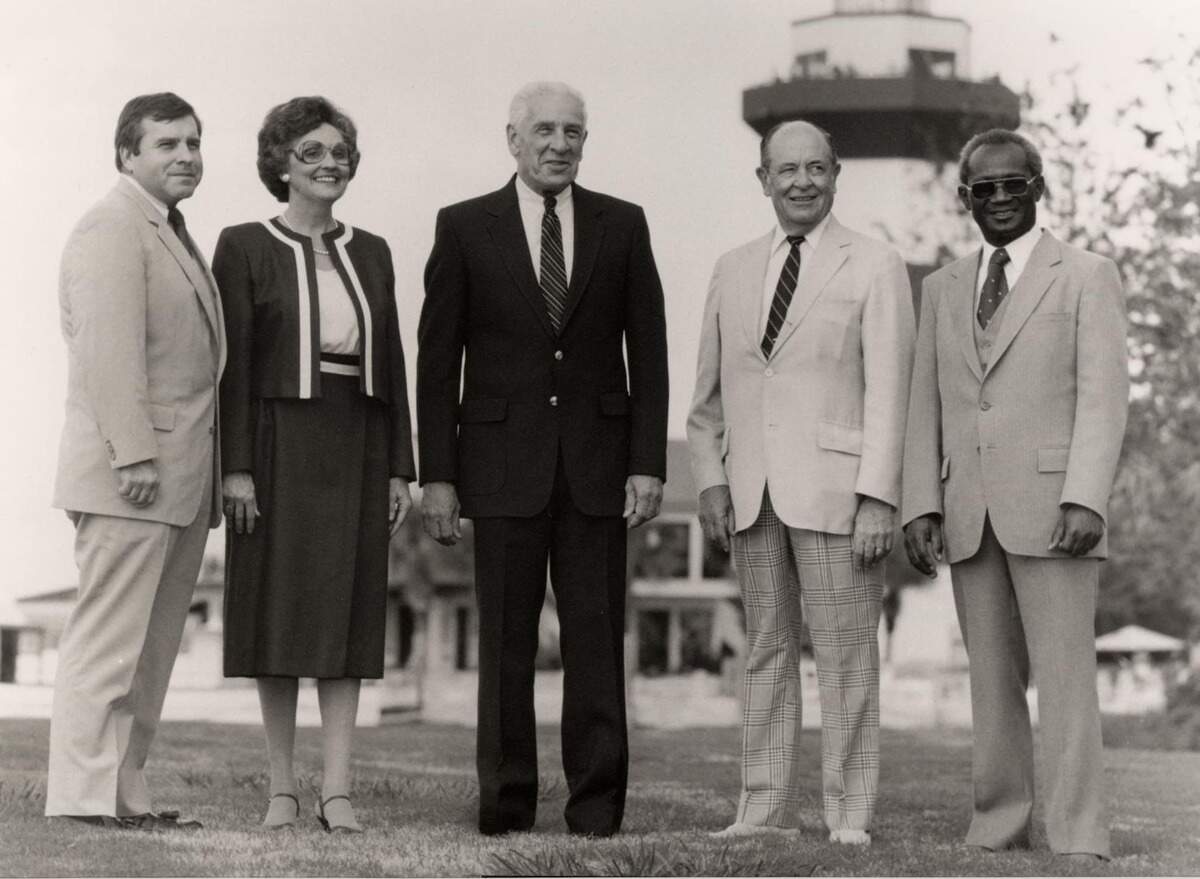 The Town of Hilton Head Island’s first Town Council elected in 1983, from left, William W. “Wes” Jones Jr., Mayor pro-tem Nancy Ann Ciehanski, Mayor Benjamin M. Racusin, Harry B. Hazelton Jr., and Henry Driessen Jr.