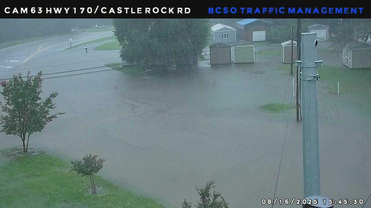 The traffic camera at the intersection of Castlerock Road and U.S. 170 shows the intersection is flooded. The SCDOT has shut down the intersection.