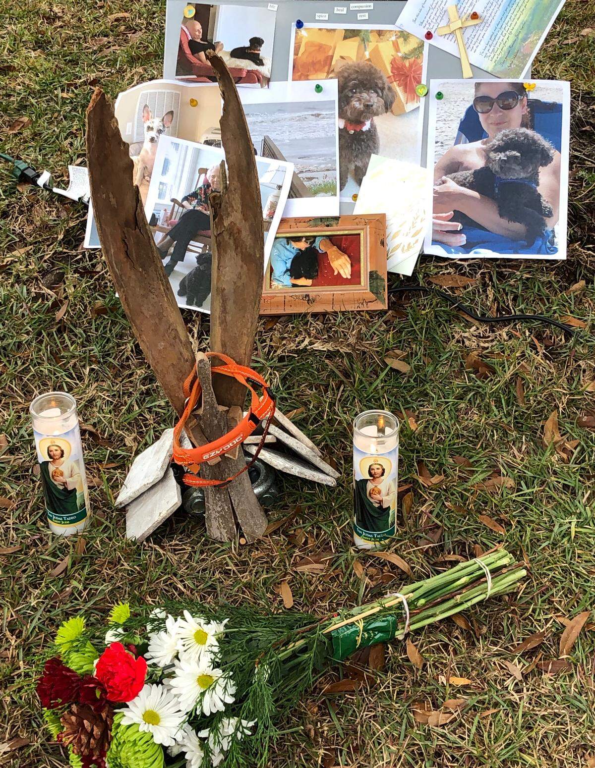 The memorial Michelle Spadafora and Karen Mascaro set up outside of their home for their dog Leo that died.