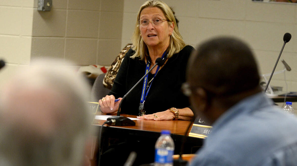 Mary Cordray, vice-chairman of the Beaufort County School Board, talks to members of the board during their meeting on Oct. 12, 2015 at the Beaufort County School District Office in Beaufort.