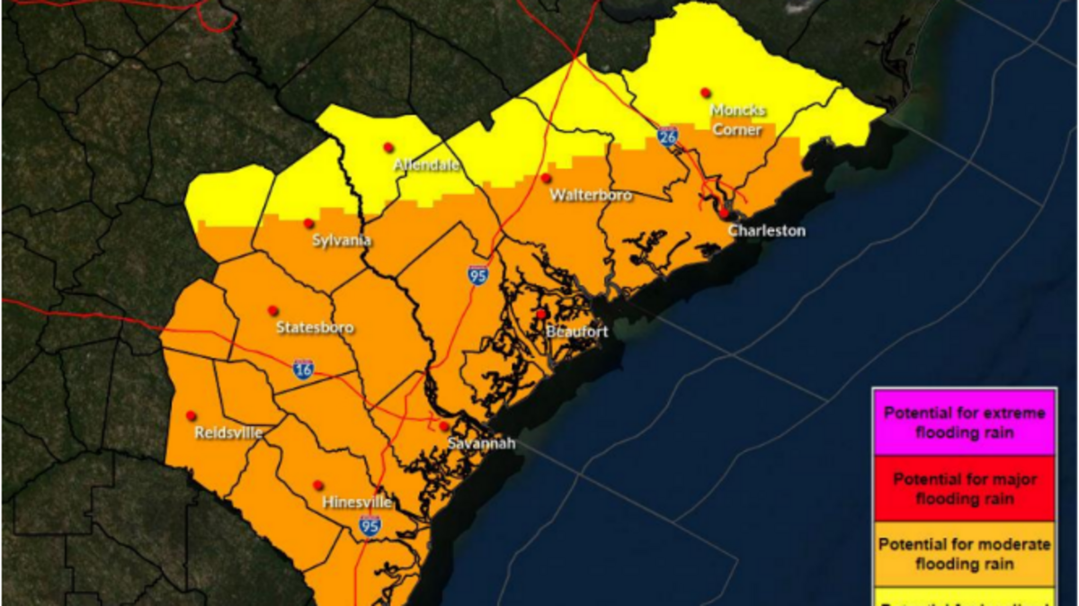 Flooding rain threat from the soon-to-hit Tropical Storm Nicole on Wednesday, according to the National Weather Service.