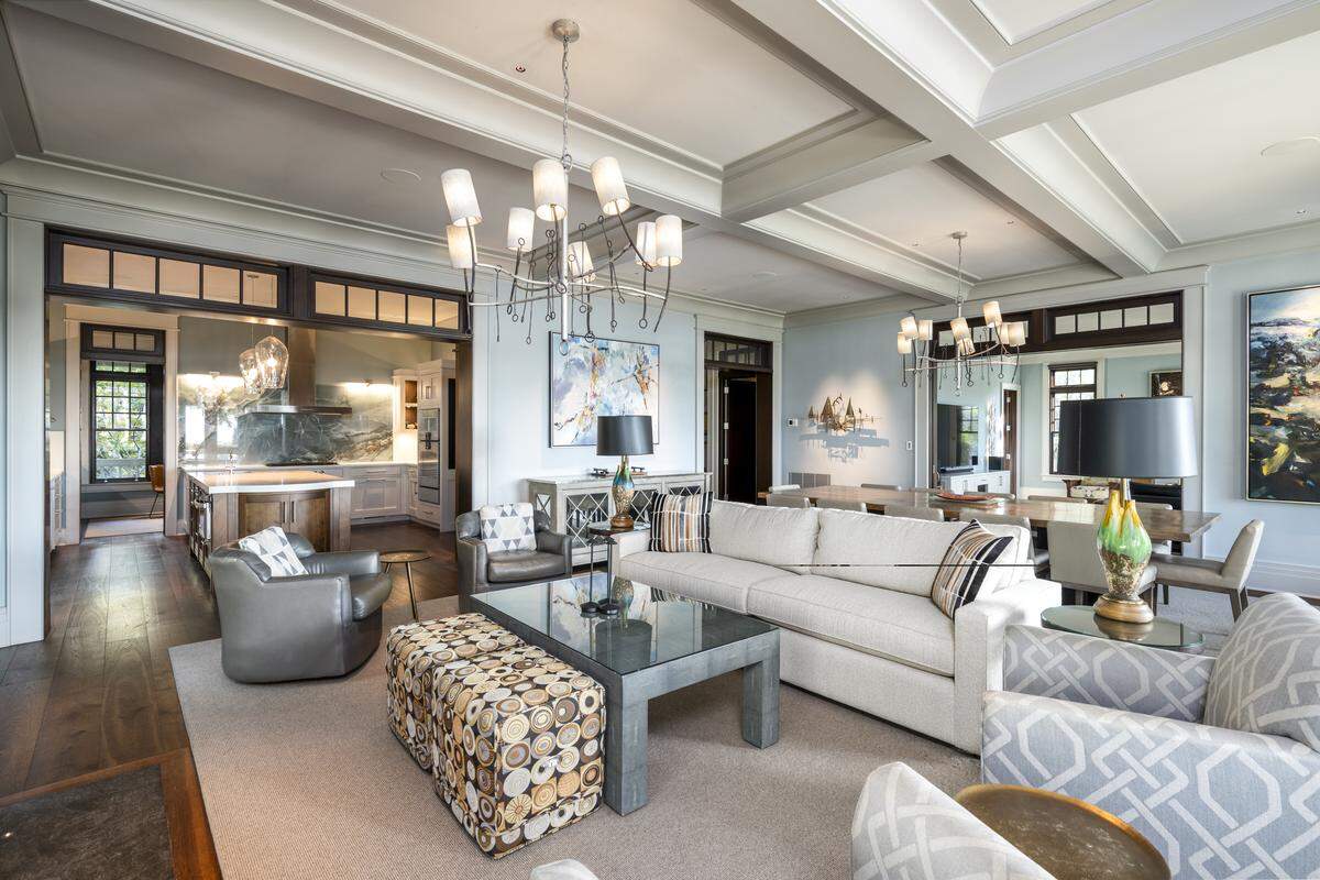 The home features wide-plank French oak flooring, custom cabinetry, solid Canadian mahogany doors and windows and high-end appliances.