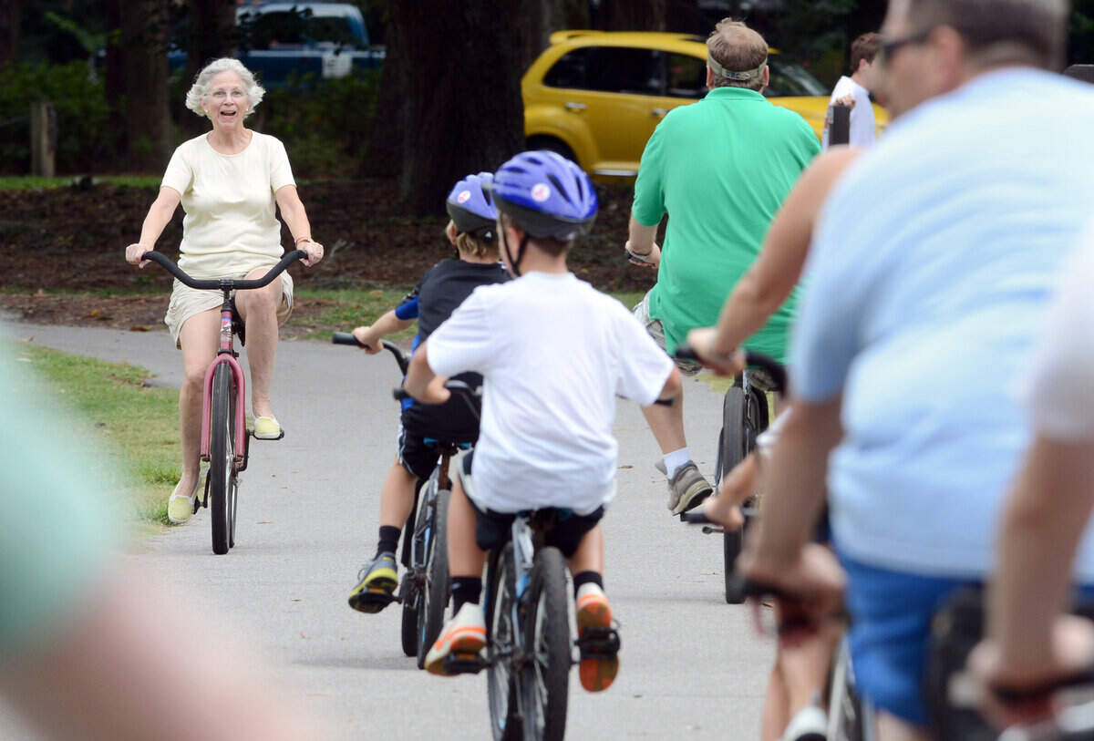 Bicyclists pedal down a crowded bike path in Sea Pines on Hilton Head Island in this file photo.