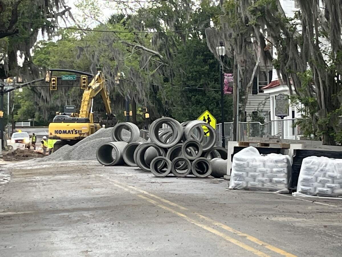 Storm drainage work occurs along Craven Street in Beaufort in May. This project and others are funded again in the 2027 budget.