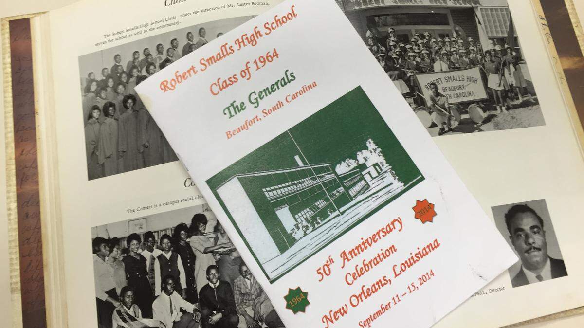 The program of the Robert Smalls High School Class of 1964 reunion with its senior yearbook, The General.