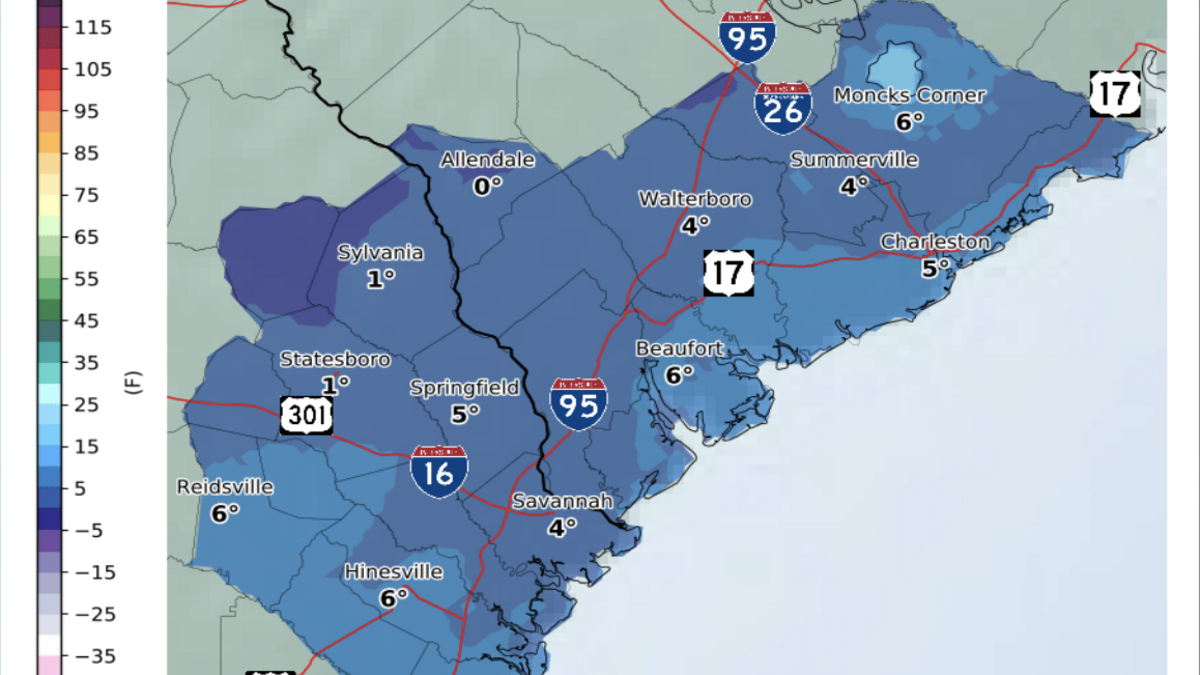 The minimum wind chill in Beaufort County is 6 degrees on Friday night, according to the National Weather Service.