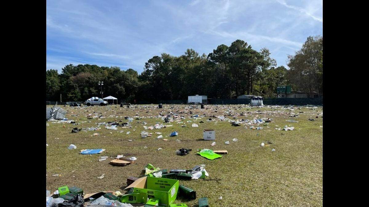 A Bluffton resident took photos of the trash on Eagles Field on Sunday, Oct. 24, 2021, the morning after the popular Mexican band Grupo Firme played for thousands. Alberto Ortega, a promoter for the event, said it took them hours on Sunday to clean up the trash but they did it. “We did our job.”