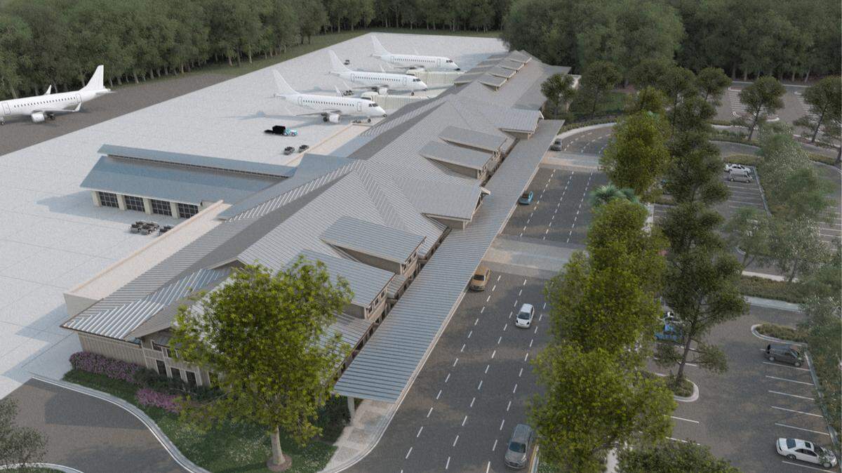 A conceptual aerial view of the new terminal at Hilton Head Island Airport that is currently under construction.