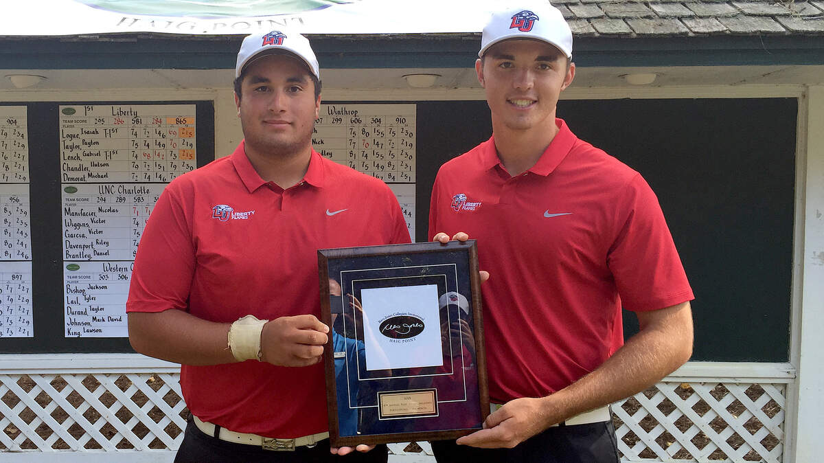 Liberty golfers Gabe Lench, left, and Isaiah Logue.