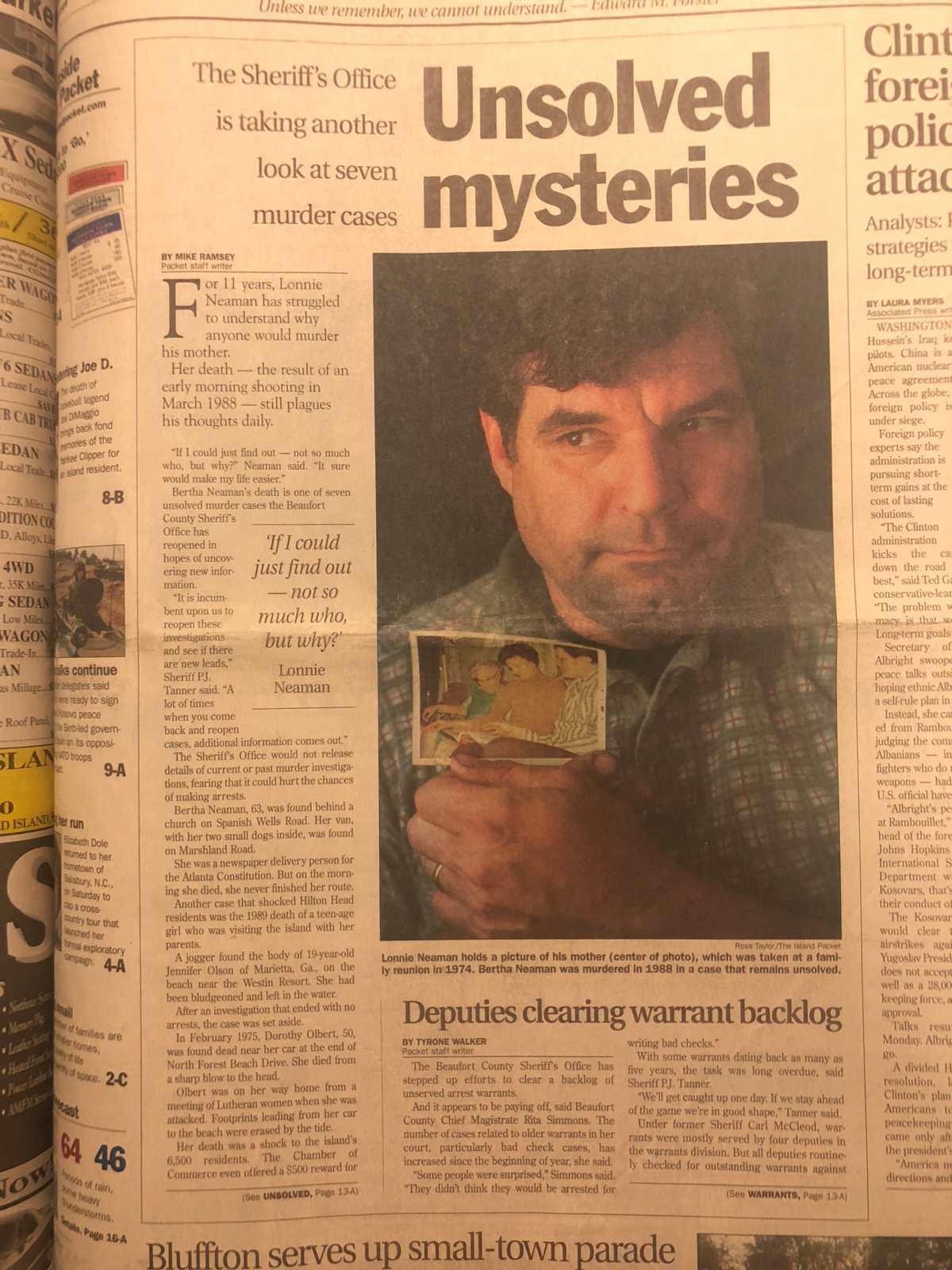A news clipping from the March 14, 1999, edition of The Island Packet