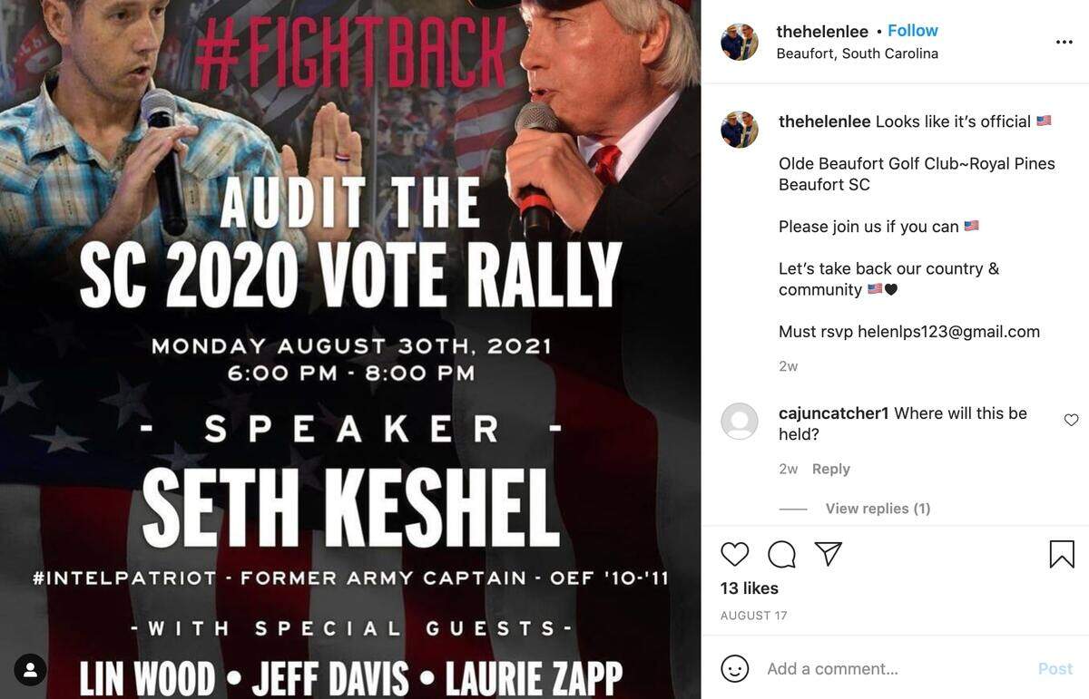 A screenshot from Beaufort Elections Commission member Helen Spalding’s Instagram page.
