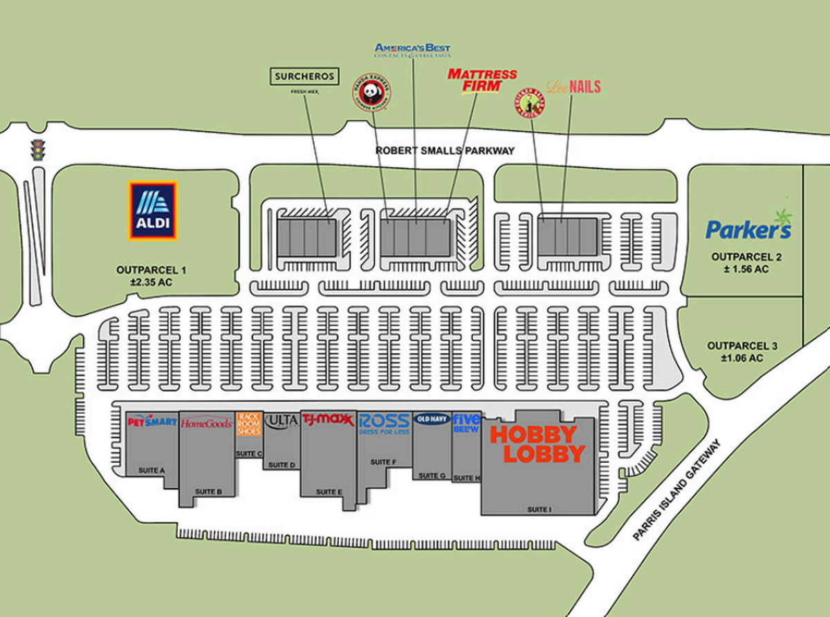 Beaufort Center sits at the corner of Robert Smalls Parkway and Parris Island Gateway.