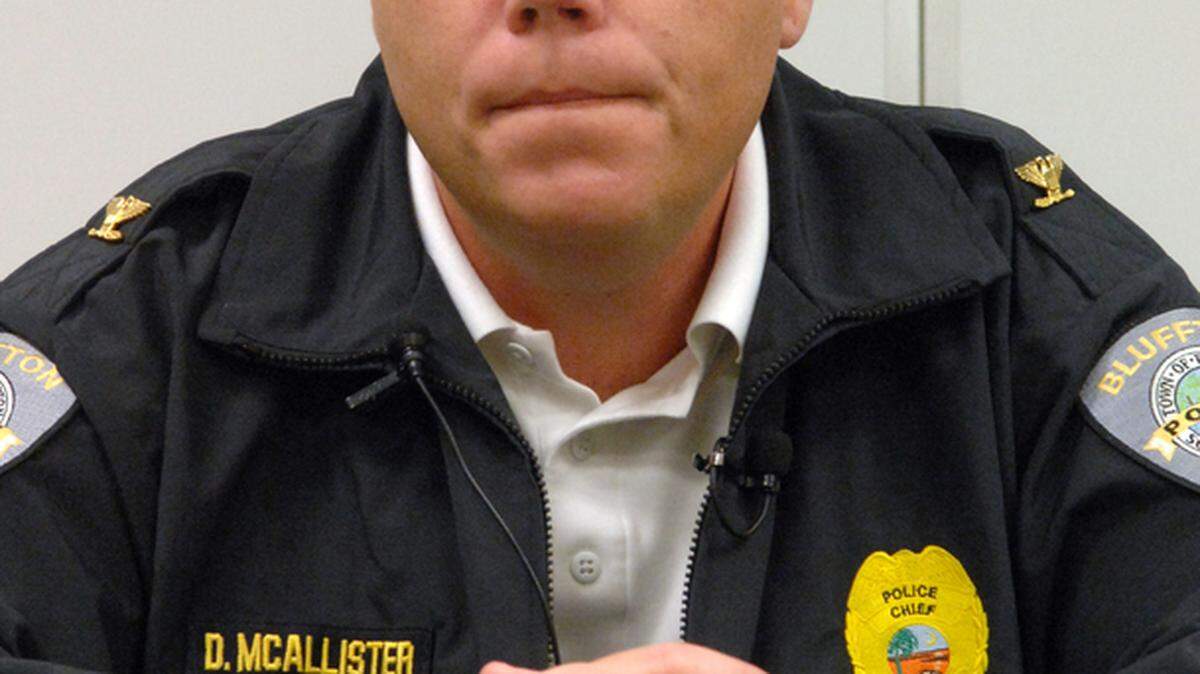 Bluffton Police Chief David McCallister photographed in 2010 at a press conference when the department announced the arrest of suspects who police believed were responsible for a spate of arsons and burglaries.