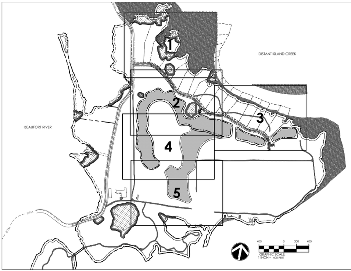 A map shows the phases of a proposed single family residential development on Upper Cane Island. A plat for the first phase of the project, which includes 16 lots, has been submitted to the city of Beaufort for review.