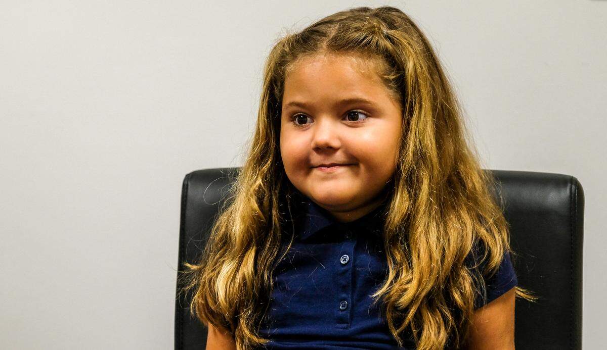 First grade student Hazel Sparks was excited to be back in class on Monday, Aug. 16, 2021, the first day of school to see all of her friends in person rather than a computer screen at Bluffton Elementary School.
