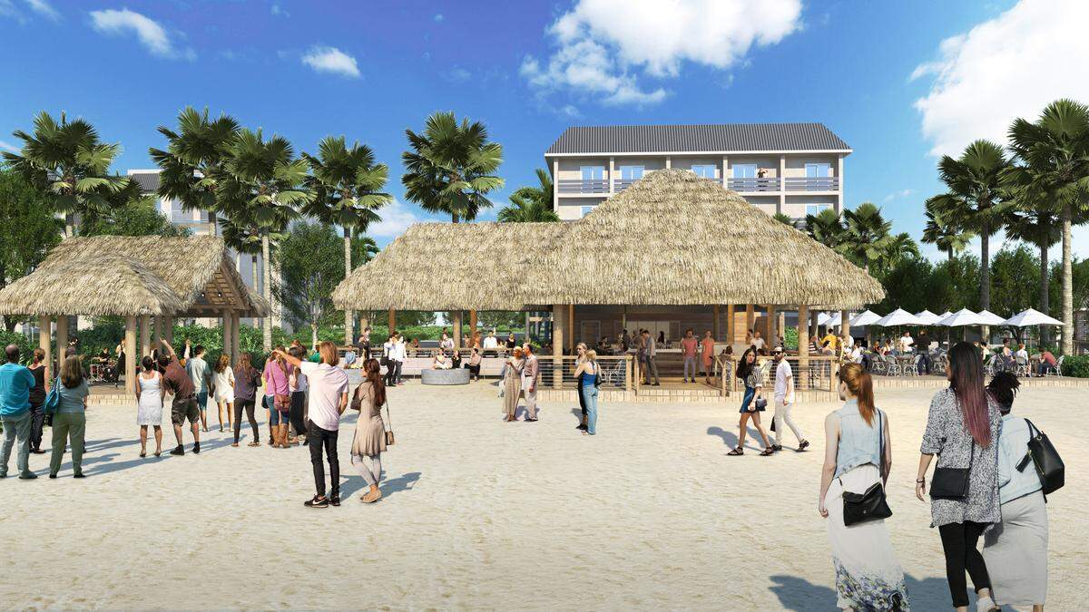 A projection of what the new Tiki Hut bar and live music venue will look like, from the perspective of someone whose back is to Coligny Beach, once completed.