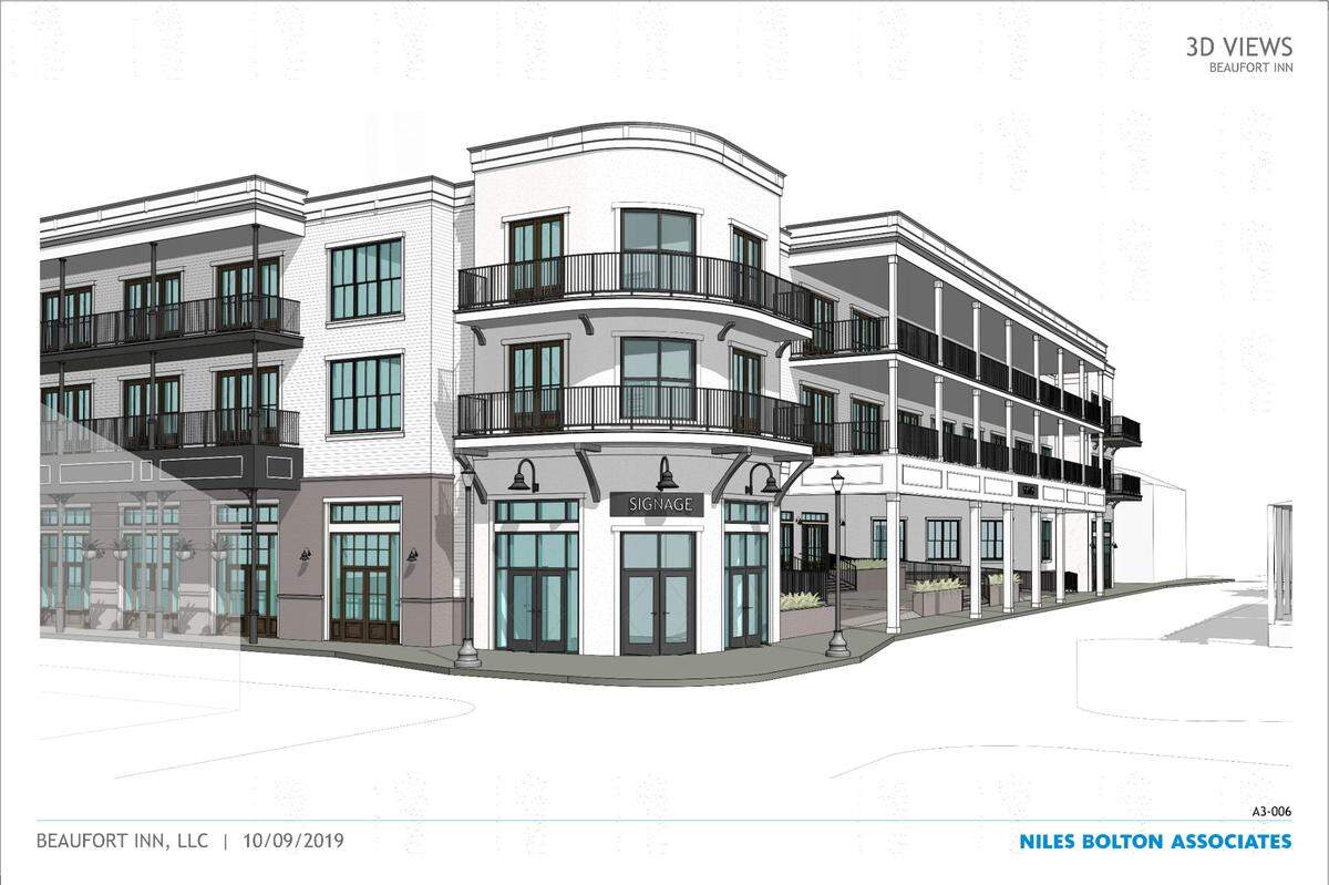 An architectural drawing shows a hotel expected to break ground soon at the corner of Scott and Port Republic streets in downtown Beaufort.