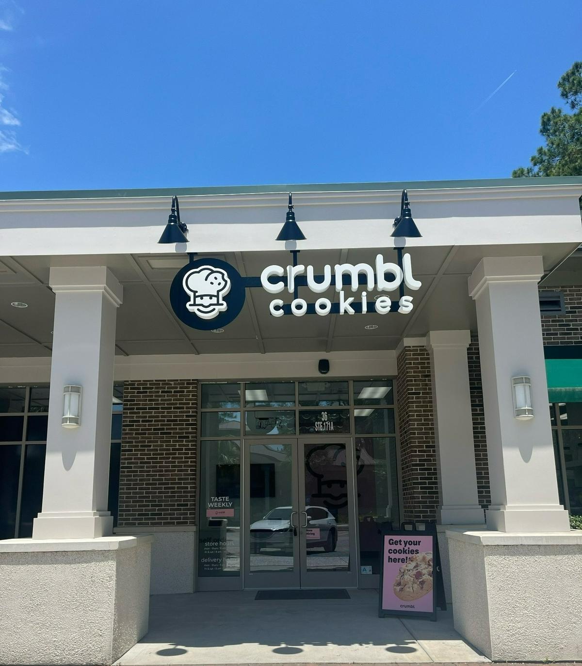 The outside of the Crumbl Cookies store in Hilton Head Island’s Shelter Cove Towne Centre.
