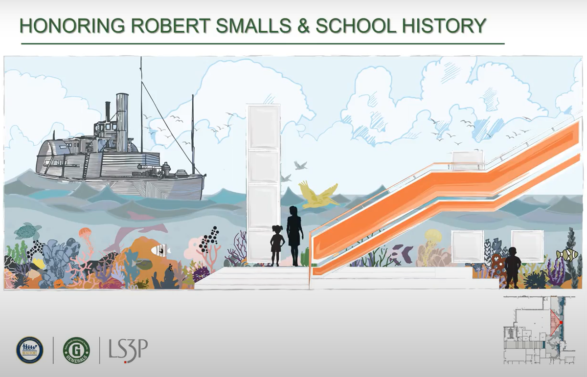 A story-and-a-half tall graphic depicting the C.S.S. Planter will be visible from outside the school’s entrance.