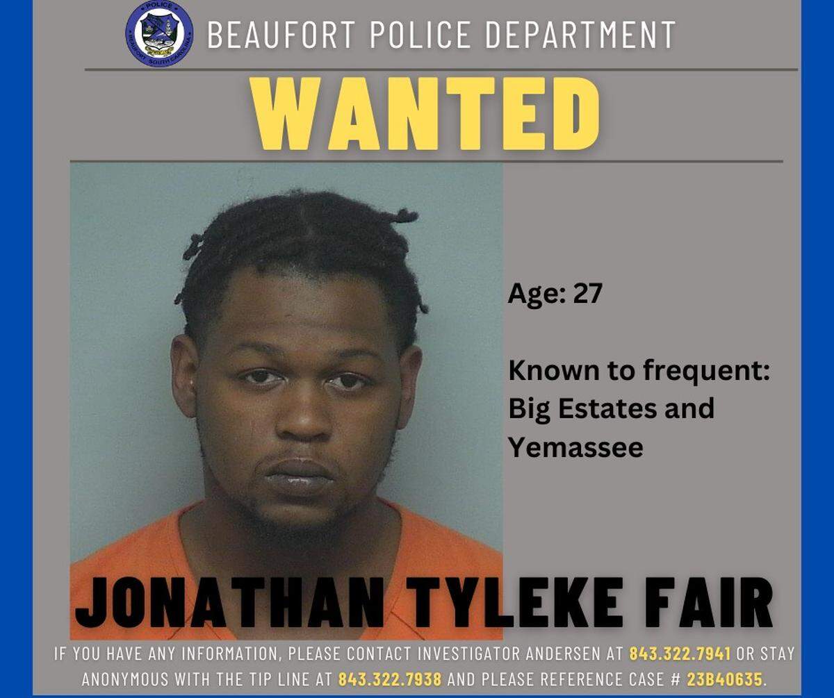 Beaufort police are searching for Jonathan Tyleke Fair in connection with a Sunday afternoon shooting at the Cross Creek Apartments that killed his 3-year-old child.