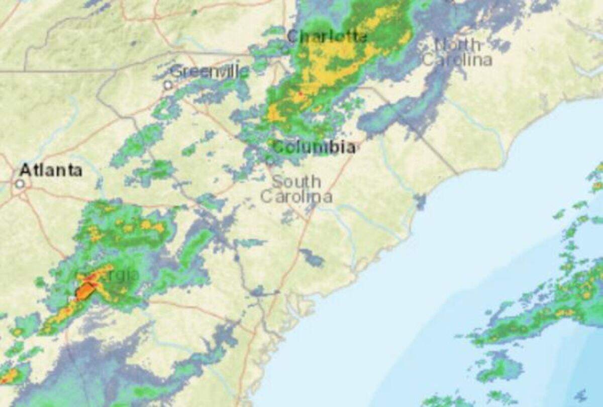 A screenshot of the 10 a.m. weather radar over South Carolina.
