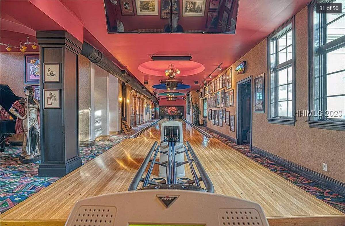 A two-lane bowling alley inside a home listed for $12.5 million in Wexford on Hilton Head Island.