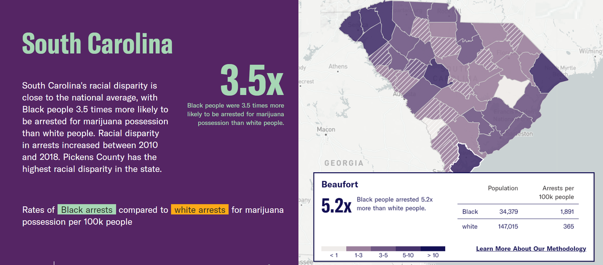Screenshot from the ACLU’s county-by-county breakdown of marijuana arrests.