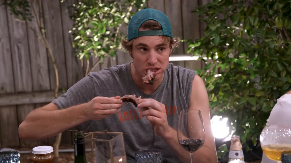 Shep Rose, originally from Hilton Head Island, S.C., eat ribs at his birthday party on the second episode of the fifth season of Charleston, S.C.-based reality show "Southern Charm," which aired April 12, 2018, on Bravo.
