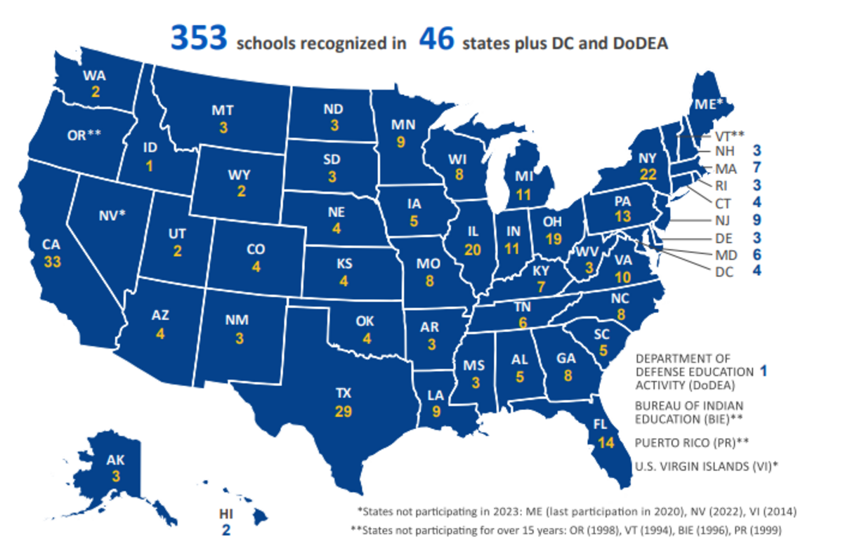 Five of the 353 schools named nationwide were in South Carolina. Two were private and three were public.