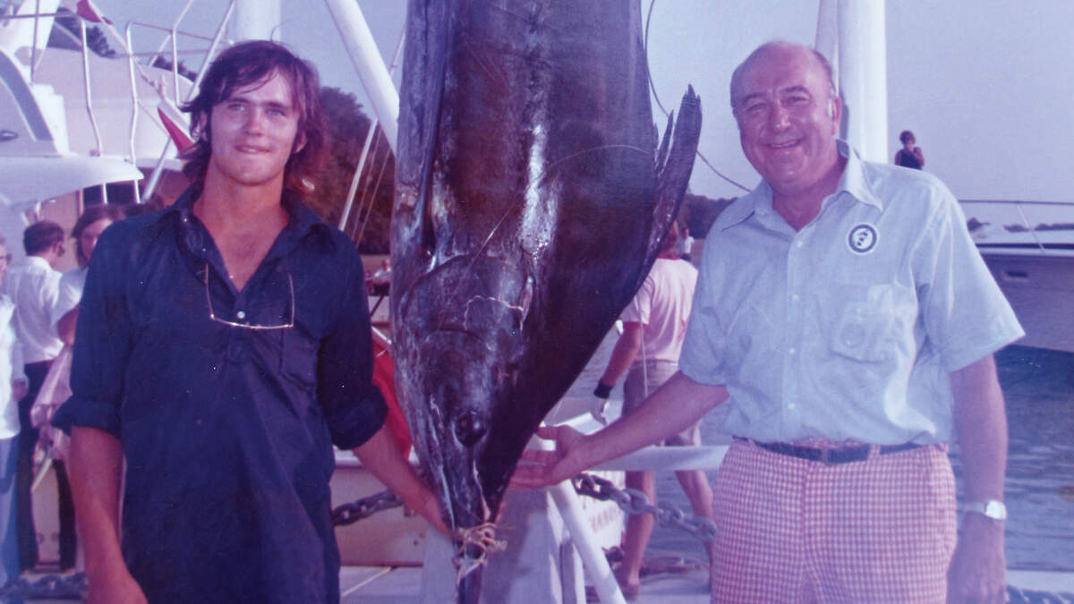 Dad and I with blue marlin in mid 1970s.
