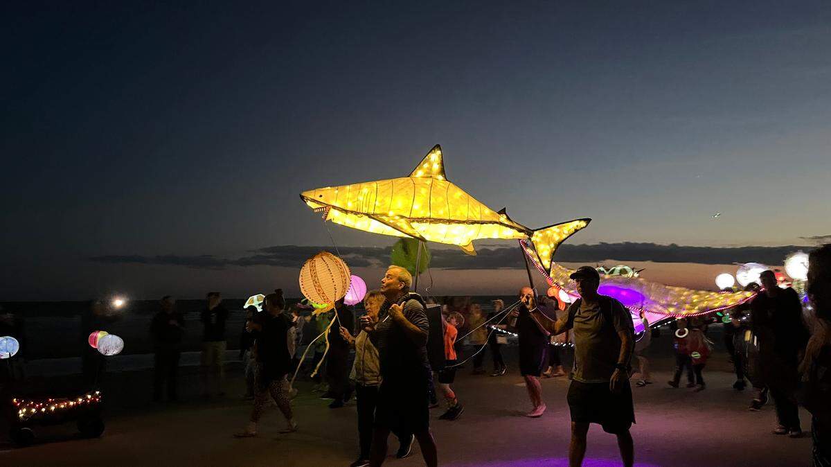 A shark lantern was held up high Saturday on Hilton Head for the 2022 lantern parade. 